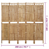 5-Panel Room Divider Bamboo 200x180 cm