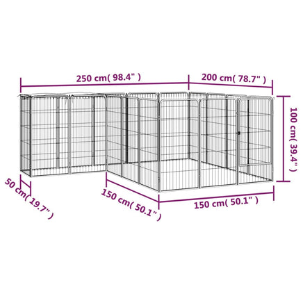 18-Panel Dog Playpen Black 50x100 cm Powder-coated Steel