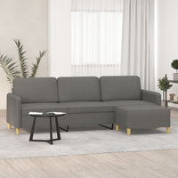 3-Seater Sofa with Footstool Dark Grey 210 cm Fabric