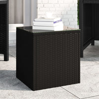 Side Table Black 40x37x40.5 cm Poly Rattan and Tempered Glass