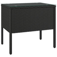 Side Table Black 53x37x48 cm Poly Rattan and Tempered Glass
