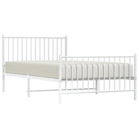 Metal Bed Frame with Headboard and Footboard White 107x203 cm