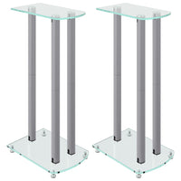 Speaker Stands 2 pcs Silver Tempered Glass 3 Pillars Design