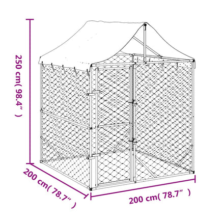 Outdoor Dog Kennel with Roof Silver 2x2x2.5 m Galvanised Steel