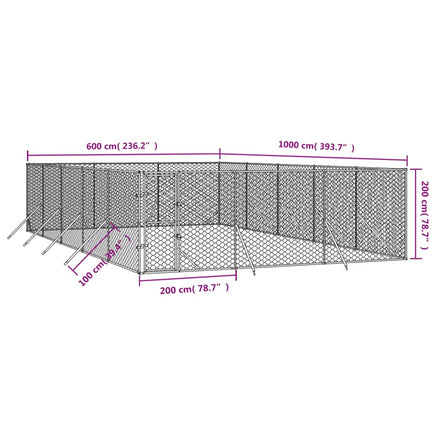 Outdoor Dog Kennel Silver 6x10x2 m Galvanised Steel