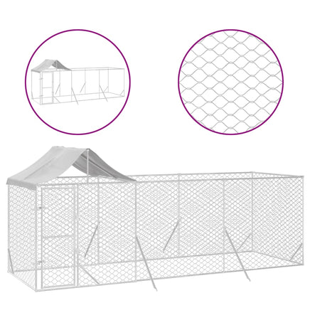 Outdoor Dog Kennel with Roof Silver 6x2x2.5 m Galvanised Steel