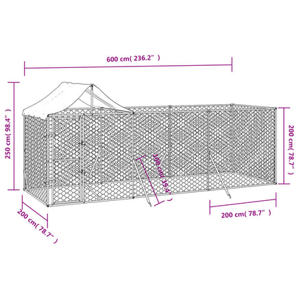 Outdoor Dog Kennel with Roof Silver 6x2x2.5 m Galvanised Steel