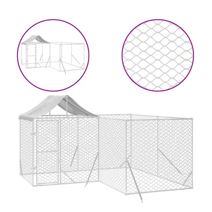 Outdoor Dog Kennel with Roof Silver 4x4x2.5 m Galvanised Steel