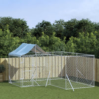 Outdoor Dog Kennel with Roof Silver 4x4x2.5 m Galvanised Steel