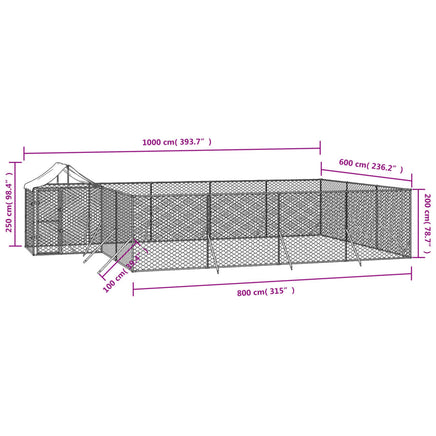 Outdoor Dog Kennel with Roof Silver 10x6x2.5 m Galvanised Steel