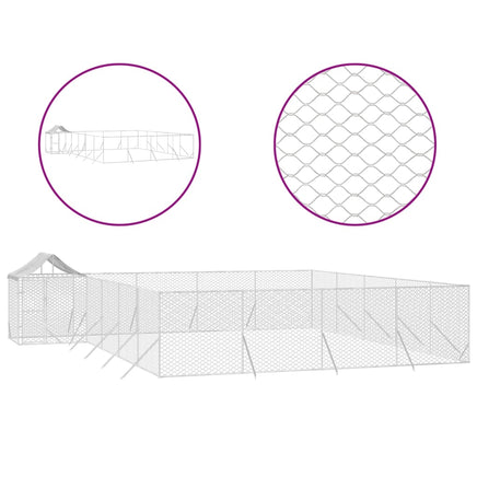 Outdoor Dog Kennel with Roof Silver 10x8x2.5 m Galvanised Steel