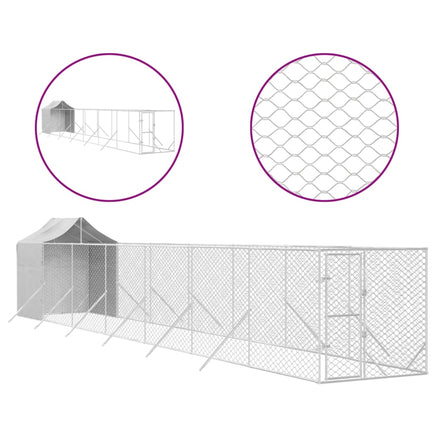 Outdoor Dog Kennel with Roof Silver 2x14x2.5 m Galvanised Steel