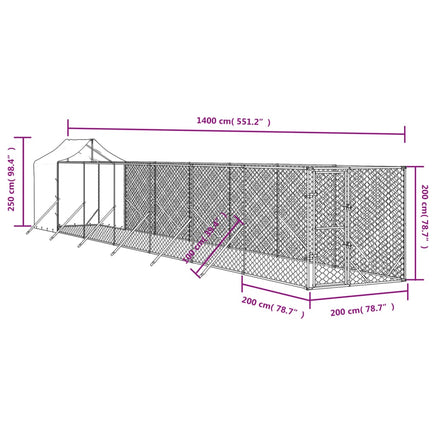 Outdoor Dog Kennel with Roof Silver 2x14x2.5 m Galvanised Steel