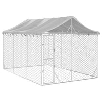 Outdoor Dog Kennel with Roof Silver 3x4.5x2.5 m Galvanised Steel