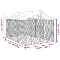Outdoor Dog Kennel with Roof Silver 3x4.5x2.5 m Galvanised Steel