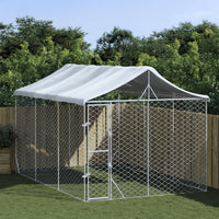 Outdoor Dog Kennel with Roof Silver 3x4.5x2.5 m Galvanised Steel