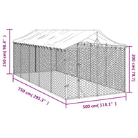 Outdoor Dog Kennel with Roof Silver 3x7.5x2.5 m Galvanised Steel