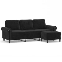 3-Seater Sofa with Footstool Black 180 cm Velvet