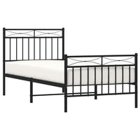 Metal Bed Frame with Headboard and Footboard Black 90x190 cm