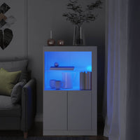 Side Cabinet with LED Lights White Engineered Wood