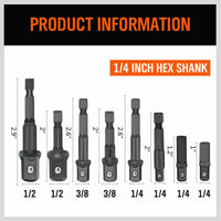 8Pc Drill Socket Adapter Set Impact Nut Driver Hex Extension Bits 1/4" 3/8" 1/2" Kings Warehouse 