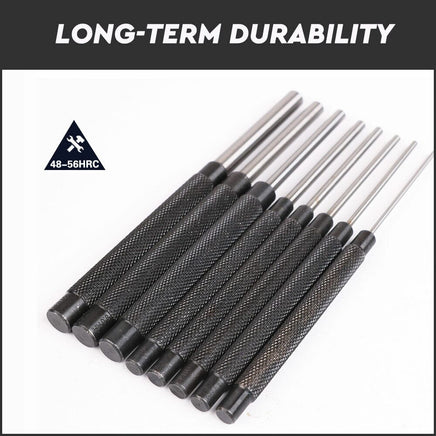 8Pc Heavy Duty Long Pin Punch Set 2.4 to 10mm Drift Roll Nail Steel Flat End New Kings Warehouse 