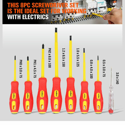 8Pc Insulated Screwdriver Set Magnetic Slotted Phillips Electricians With Case Kings Warehouse 