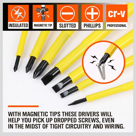 8Pc Insulated Screwdriver Set Magnetic Slotted Phillips Electricians With Case Kings Warehouse 