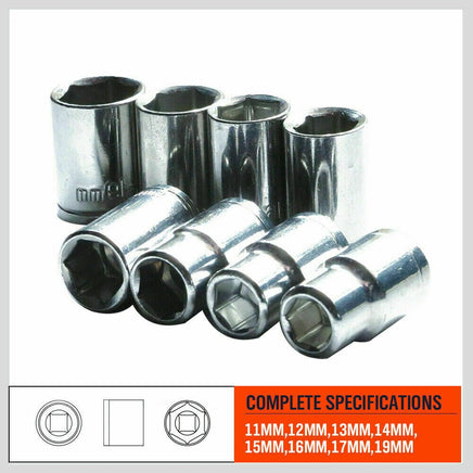 8Pc Metric Socket Set 1/2" Drive 11MM - 19MM For Wrench CRV Mechanic With Holder Kings Warehouse 