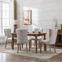 8x AADEN Modern Elegant Button-Tufted Upholstered Fabric with Studs Trim and Wooden legs Dining Side Chair-Beige Kings Warehouse 