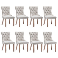 8x AADEN Modern Elegant Button-Tufted Upholstered Fabric with Studs Trim and Wooden legs Dining Side Chair-Beige Kings Warehouse 