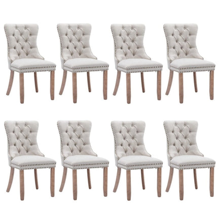 8x AADEN Modern Elegant Button-Tufted Upholstered Fabric with Studs Trim and Wooden legs Dining Side Chair-Beige Kings Warehouse 