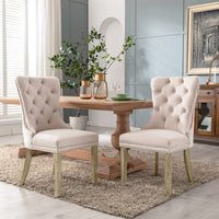 8x Velvet Dining Chairs Upholstered Tufted Kithcen Chair with Solid Wood Legs Stud Trim and Ring-Beige Kings Warehouse 