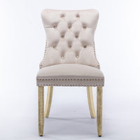 8x Velvet Dining Chairs Upholstered Tufted Kithcen Chair with Solid Wood Legs Stud Trim and Ring-Beige Kings Warehouse 