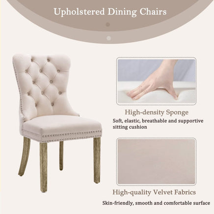 8x Velvet Dining Chairs Upholstered Tufted Kithcen Chair with Solid Wood Legs Stud Trim and Ring-Beige Kings Warehouse 