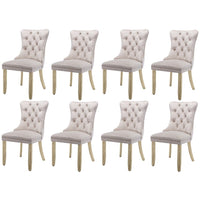8x Velvet Dining Chairs Upholstered Tufted Kithcen Chair with Solid Wood Legs Stud Trim and Ring-Beige Kings Warehouse 