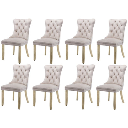 8x Velvet Dining Chairs Upholstered Tufted Kithcen Chair with Solid Wood Legs Stud Trim and Ring-Beige Kings Warehouse 
