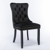 8x Velvet Dining Chairs Upholstered Tufted Kithcen Chair with Solid Wood Legs Stud Trim and Ring-Black Kings Warehouse 