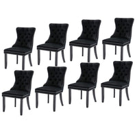 8x Velvet Dining Chairs Upholstered Tufted Kithcen Chair with Solid Wood Legs Stud Trim and Ring-Black Kings Warehouse 