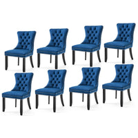 8x Velvet Dining Chairs Upholstered Tufted Kithcen Chair with Solid Wood Legs Stud Trim and Ring-Blue Kings Warehouse 