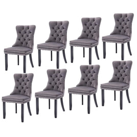 8x Velvet Dining Chairs Upholstered Tufted Kithcen Chair with Solid Wood Legs Stud Trim and Ring-Gray Kings Warehouse 