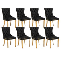 8x Velvet Dining Chairs with Golden Metal Legs-Black Kings Warehouse 
