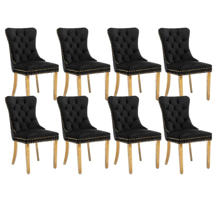 8x Velvet Dining Chairs with Golden Metal Legs-Black Kings Warehouse 