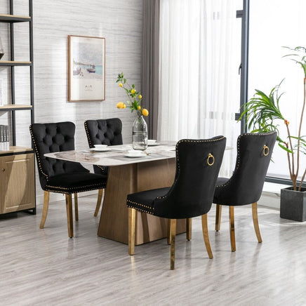 8x Velvet Dining Chairs with Golden Metal Legs-Black Kings Warehouse 