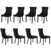 8x Velvet Upholstered Dining Chairs Tufted Wingback Side Chair with Studs Trim Solid Wood Legs for Kitchen Kings Warehouse 