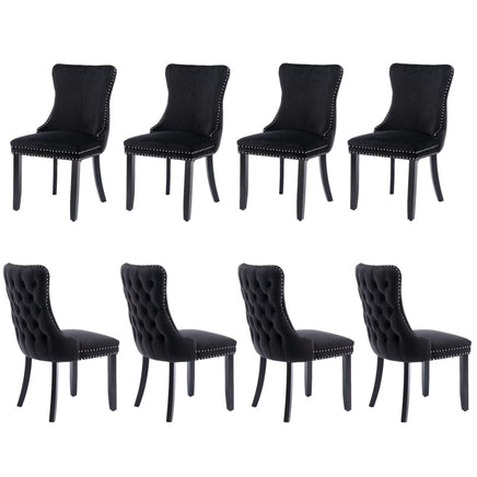 8x Velvet Upholstered Dining Chairs Tufted Wingback Side Chair with Studs Trim Solid Wood Legs for Kitchen Kings Warehouse 