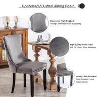 8x Velvet Upholstered Dining Chairs Tufted Wingback Side Chair with Studs Trim Solid Wood Legs for Kitchen Kings Warehouse 