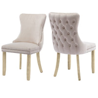 8x Velvet Upholstered Dining Chairs Tufted Wingback Side Chair with Studs Trim Solid Wood Legs for Kitchen Kings Warehouse 