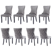 8x Velvet Upholstered Dining Chairs Tufted Wingback Side Chair with Studs Trim Solid Wood Legs for Kitchen Kings Warehouse 