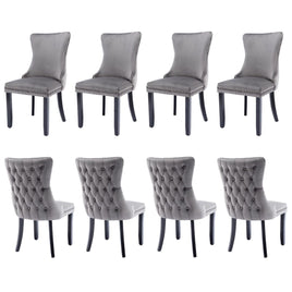8x Velvet Upholstered Dining Chairs Tufted Wingback Side Chair with Studs Trim Solid Wood Legs for Kitchen Kings Warehouse 
